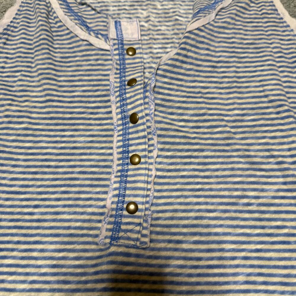 We the Free People Love Language Tank Top Shirt Womens Small Blue Linen Blend - Picture 2 of 7